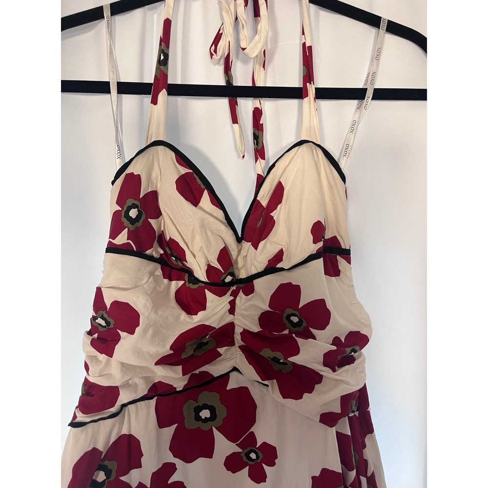 Vintage XOXO Floral Halter Dress Sz 9 Y2K 90s Ruched Corset Pinup Midi Romantic - Picture 2 of 7